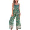 imageCUPSHE Womens Jumpsuit Square Neck Floral Wide Leg Pants Smocked Sleeveless High Waist Casual Summer Outfits RomperGreen