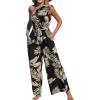 imageCUPSHE Womens Jumpsuits Sleeveless Floral One Shoulder Wide Leg Long Pants 2025 Trendy Travel Outfit PocketBlack