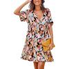 imageCUPSHE Womens Mini Dress V Neck Tropical Short Sleeve Loose Fit Ruffled Short Summer Beach DressBlack Tropical