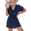 imageCUPSHE Womens Romper V Neck Short Sleeves Tied Elasticized Waist Wide leg Jumpsuit Outfit Casual VacationBlue