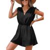 imageCUPSHE Womens Romper V Neck Sleeveless Soild Jumpsuit High Waist Elastic Casual Summer Beach Outfit Casual VacationBlack