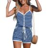 imageCUPSHE Womens Romper V Neck Sleeveless Tie Waist Striped Jumpsuit Casual SummerBlue