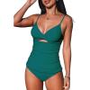 imageCUPSHE Womens Tankini Sets Two Piece Swimsuit V Neck Cutout Ruched Back Hook Front Wrap Mid Rise Reversible BottomDeep GreenBlack