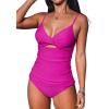 imageCUPSHE Womens Tankini Sets Two Piece Swimsuit V Neck Cutout Ruched Back Hook Front Wrap Mid Rise Reversible BottomMagentaBlack