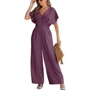 imageCUPSHE One Piece Jumpsuits for Women Casual Summer V Neck Batwing Sleeve Wide Leg Elegant Overalls Sexy Vacation OutfitsPurple