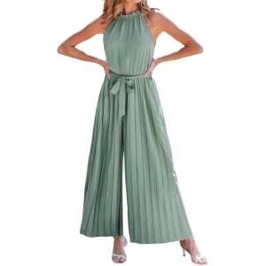 imageCUPSHE One Piece Jumpsuits for Women Dressy Casual Sleeveless Halter Neck High Waist Wide Leg Rompers Jumpers Vacation Summer Outfits