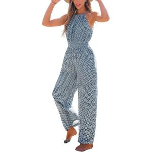 imageCUPSHE Womens Casual Loose Overalls Jumpsuits High Neck Sleeveless Wide Leg Boho One Piece Rompers With PocketsBlue