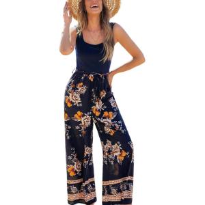 imageCUPSHE Womens Romper Square Neck Sleeveless Belted Pocket Wide leg Maxi Outfit Casual DressyNavy