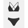 imageCUPSHE Bikini Set for Women Two Piece Swimsuits V Neck Low Rise Crisscross Back Self Tie Spaghetti StrapsBlackTextured