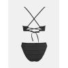 imageCUPSHE Bikini Set for Women Two Piece Swimsuits V Neck Low Rise Crisscross Back Self Tie Spaghetti StrapsBlackTextured