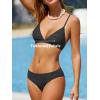 imageCUPSHE Bikini Set for Women Two Piece Swimsuits V Neck Low Rise Crisscross Back Self Tie Spaghetti StrapsBlackTextured