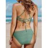 imageCUPSHE Bikini Set for Women Two Piece Swimsuits V Neck Low Rise Crisscross Back Self Tie Spaghetti StrapsDark GreenTextured