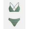 imageCUPSHE Bikini Set for Women Two Piece Swimsuits V Neck Low Rise Crisscross Back Self Tie Spaghetti StrapsDark GreenTextured