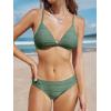 imageCUPSHE Bikini Set for Women Two Piece Swimsuits V Neck Low Rise Crisscross Back Self Tie Spaghetti StrapsDark GreenTextured
