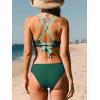 imageCUPSHE Bikini Set for Women Two Piece Swimsuits V Neck Low Rise Crisscross Back Self Tie Spaghetti StrapsGreenTeal