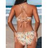 imageCUPSHE Bikini Set for Women Two Piece Swimsuits V Neck Low Rise Crisscross Back Self Tie Spaghetti StrapsOrangeYellow Floral