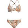 imageCUPSHE Bikini Set for Women Two Piece Swimsuits V Neck Low Rise Crisscross Back Self Tie Spaghetti StrapsOrangeYellow Floral