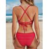 imageCUPSHE Bikini Set for Women Two Piece Swimsuits V Neck Low Rise Crisscross Back Self Tie Spaghetti StrapsRedTextured