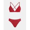 imageCUPSHE Bikini Set for Women Two Piece Swimsuits V Neck Low Rise Crisscross Back Self Tie Spaghetti StrapsRedTextured
