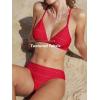 imageCUPSHE Bikini Set for Women Two Piece Swimsuits V Neck Low Rise Crisscross Back Self Tie Spaghetti StrapsRedTextured