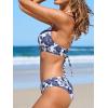 imageCUPSHE Bikini Set for Women Two Piece Swimsuits V Neck Low Rise Crisscross Back Self Tie Spaghetti StrapsWhiteNavy Blue Floral