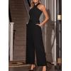 imageCUPSHE Maxi Jumpsuit for Women Crossover Halter Neck Smocked Waist Belt Straight Leg with Pockets Fall Overall RomperBlack