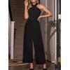 imageCUPSHE Maxi Jumpsuit for Women Crossover Halter Neck Smocked Waist Belt Straight Leg with Pockets Fall Overall RomperBlack