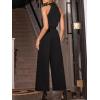 imageCUPSHE Maxi Jumpsuit for Women Crossover Halter Neck Smocked Waist Belt Straight Leg with Pockets Fall Overall RomperBlack