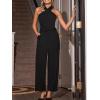 imageCUPSHE Maxi Jumpsuit for Women Crossover Halter Neck Smocked Waist Belt Straight Leg with Pockets Fall Overall RomperBlack