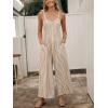 imageCUPSHE Maxi Jumpsuit for Women Striped Sleeveless Smocked Cutout Back Wide Leg Summer Casual Overall RomperRed Striped