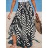 imageCUPSHE Skirts Abstract Smocked Midi Skirt High Waist Coverup Casual VacationBlack