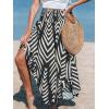 imageCUPSHE Skirts Abstract Smocked Midi Skirt High Waist Coverup Casual VacationBlack