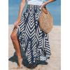 imageCUPSHE Skirts Abstract Smocked Midi Skirt High Waist Coverup Casual VacationNavy