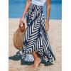 imageCUPSHE Skirts Abstract Smocked Midi Skirt High Waist Coverup Casual VacationNavy