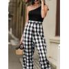 imageCUPSHE Summer Jumpsuits for Women Dressy 2025 Casual Off Shoulder One Piece Jumpsuit Plaid Wide Leg Pants Jumpers Vacation Summer Beach Outfits