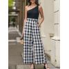 imageCUPSHE Summer Jumpsuits for Women Dressy 2025 Casual Off Shoulder One Piece Jumpsuit Plaid Wide Leg Pants Jumpers Vacation Summer Beach Outfits