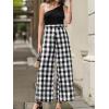 imageCUPSHE Summer Jumpsuits for Women Dressy 2025 Casual Off Shoulder One Piece Jumpsuit Plaid Wide Leg Pants Jumpers Vacation Summer Beach Outfits