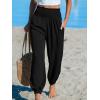 imageCUPSHE Women Pants Smocked Pockets Waist Wide Leg Ruffle Loose Fit Pant Casual BeachBlack