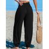 imageCUPSHE Women Pants Smocked Pockets Waist Wide Leg Ruffle Loose Fit Pant Casual BeachBlack