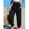 imageCUPSHE Women Pants Smocked Pockets Waist Wide Leg Ruffle Loose Fit Pant Casual BeachBlack