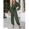 imageCUPSHE Womens Jumpsuits Belted Jogger Jumpsuit Long Sleeve Overall V Neck Outfit Casual DressyGreen