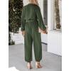 imageCUPSHE Womens Jumpsuits Belted Jogger Jumpsuit Long Sleeve Overall V Neck Outfit Casual DressyGreen