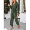 imageCUPSHE Womens Jumpsuits Belted Jogger Jumpsuit Long Sleeve Overall V Neck Outfit Casual DressyGreen