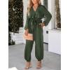 imageCUPSHE Womens Jumpsuits Belted Jogger Jumpsuit Long Sleeve Overall V Neck Outfit Casual DressyGreen