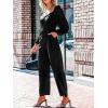 imageCUPSHE Womens Maxi Jumpsuit V Neck Long Sleeve Wide Leg Lace One Piece Fall Casual Outfit Pants Jumpsuits with PocketsBlack