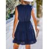 imageCUPSHE Womens Tie Notched Neck Tiered Sleeveless Elastic Waist Ruffled Trim Mini Dress Summer Short DressDark Blue