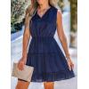 imageCUPSHE Womens Tie Notched Neck Tiered Sleeveless Elastic Waist Ruffled Trim Mini Dress Summer Short DressDark Blue