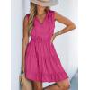 imageCUPSHE Womens Tie Notched Neck Tiered Sleeveless Elastic Waist Ruffled Trim Mini Dress Summer Short DressPink