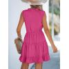 imageCUPSHE Womens Tie Notched Neck Tiered Sleeveless Elastic Waist Ruffled Trim Mini Dress Summer Short DressPink