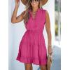 imageCUPSHE Womens Tie Notched Neck Tiered Sleeveless Elastic Waist Ruffled Trim Mini Dress Summer Short DressPink
